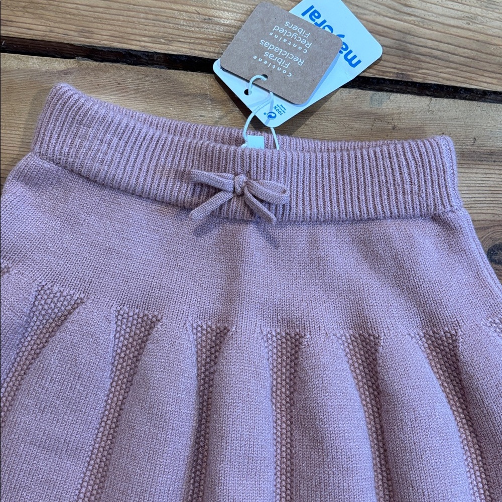 New! MAYORAL 3 Pink Knitted Pleated Skirt Faux Fur Trim Bow - Picture 4 of 7